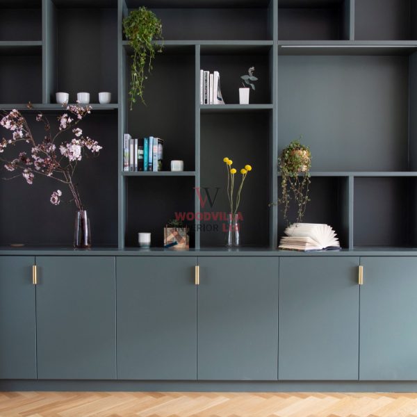 Custom Bookshelf Wall Unit with Base Storage Cabinets